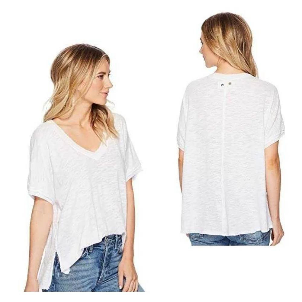 We the Free by FP  " Take Me" boyfriend v-neck burnout tee destructed melon Med. - Picture 14 of 15
